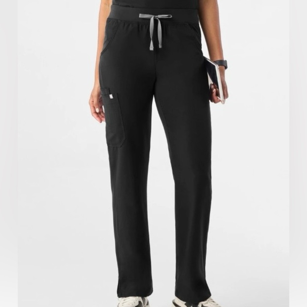 Figs Black Straight Leg Scrub Pants with Gray Drawstring